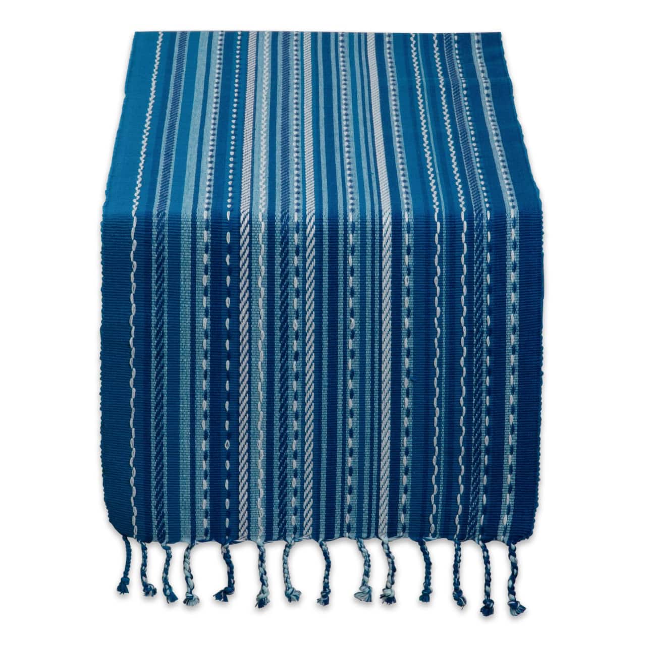 DII® 72" Blue Tonal Stripe with Fringe Table Runner